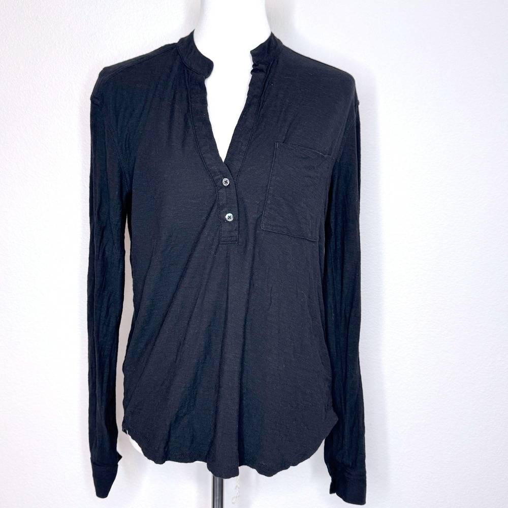 STANDARD JAMES PERSE Womens Henley Top Long Sleeve SM Black Minimalist Designer